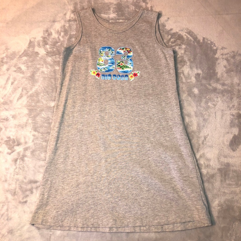 Big Dogs Kids Tank Dress Girls Size 6/6X‎ Gray Tropical 83 Graphic Cotton Summer